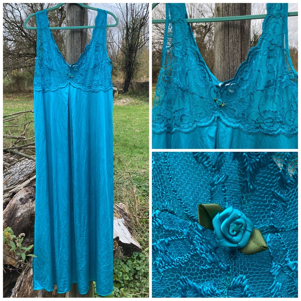 Vintage Silky Teal Lingerie Slip Dress